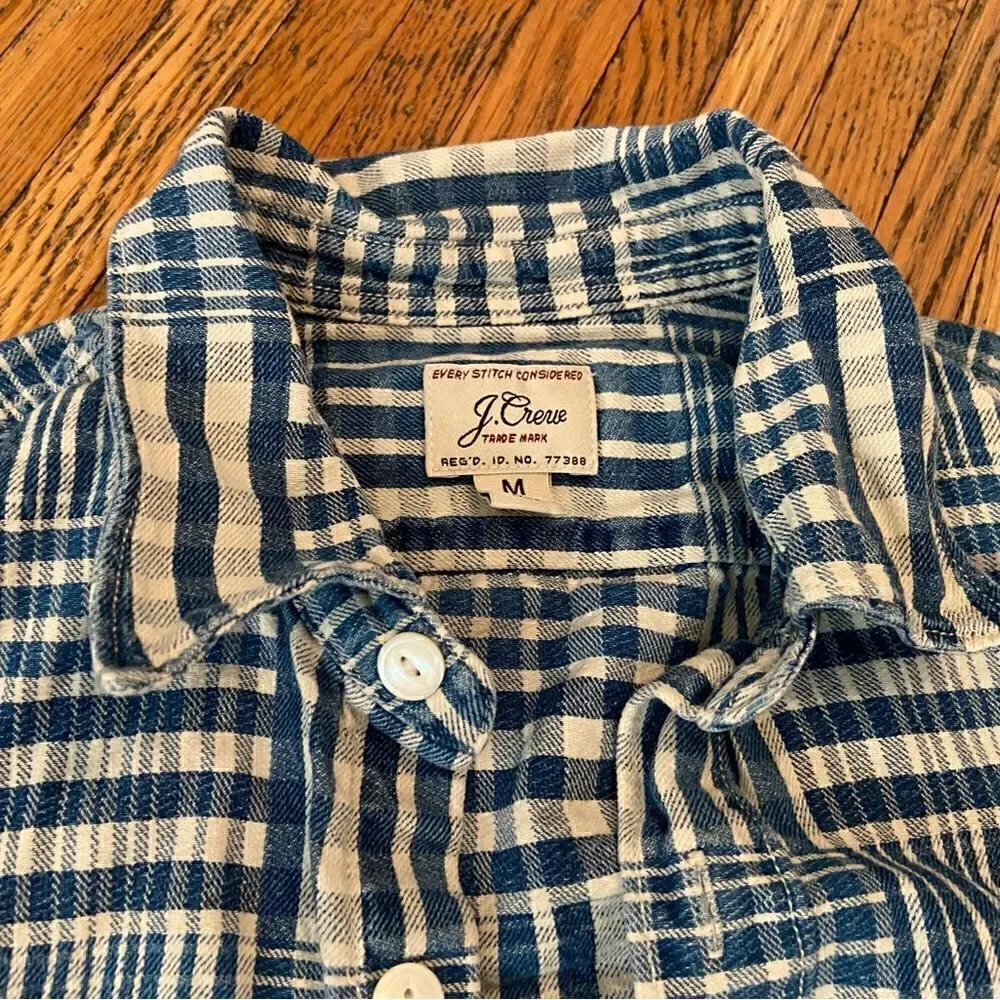 J. Crew Trademark blue/white flannel